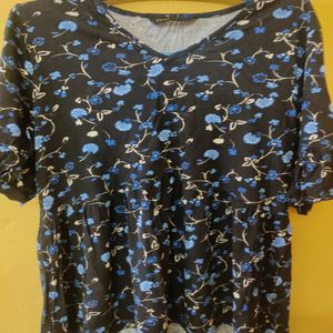 Trendy Floral Stretchable Blue Top