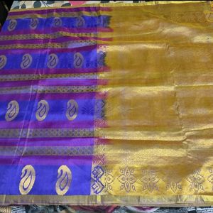 Awsome Blue And Purple Silk Saree