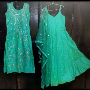 Sea Green Glass Work Embroidery Pretty Dress