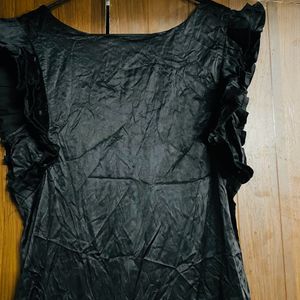 Black Satin V Neck Dress