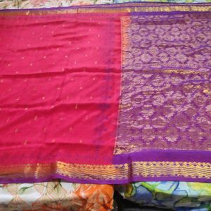 Red And Purple Silk Saree