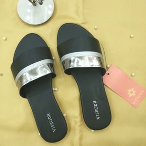 Vishudh Women Black,Sliver Flats