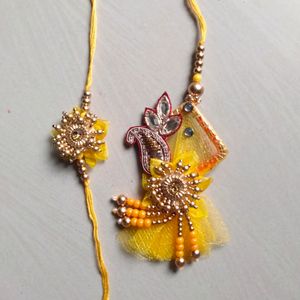 Jaipuri Design Rakhi and lumba set with Roli