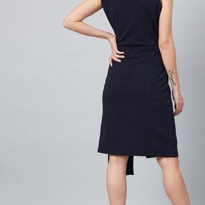 Athena Blue Off Center Blazer Dress Notch Collar