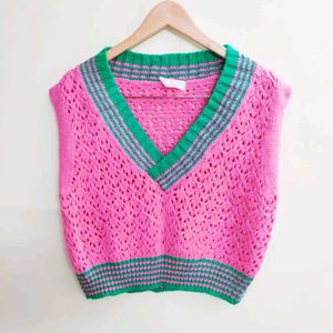 Maganta & Green Half Sweater Size-40