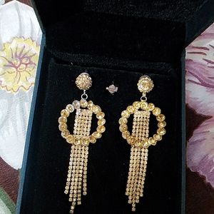 Rhinestone Chain Golden Colour Earrings💛s