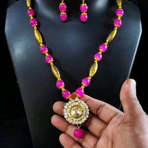 PINK KUNDAN NECKLACE JEWELLERY SET