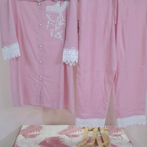 Peach Pinkish Cord Set/night Suit