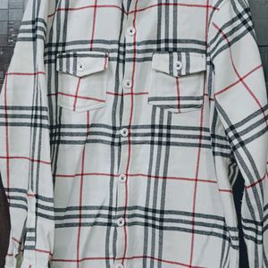 White Colour Winter Checked Shirt For Mens