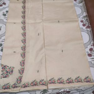 Cream Pure Silk Work Saree