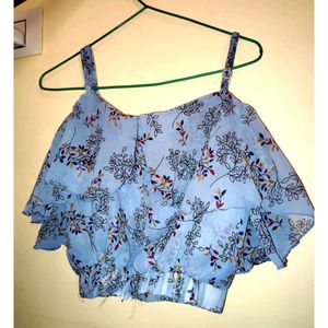 Sky Blue Printed Crop Top