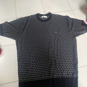 Black T Shirt With Knitted Detailing And High Neck