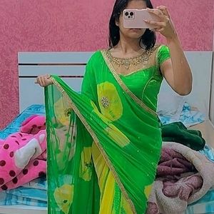 Pure Chiffon Green Heavy Saree