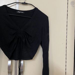 Black Long Sleeve Ruched Top