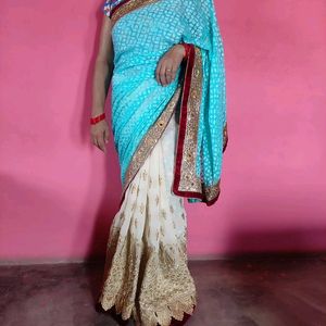 🩵Beautiful Two Color Saree For Woman🩵🤍