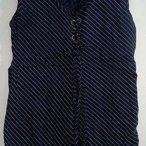 Navy Blue Colour Sleeveless Short Kurti Top