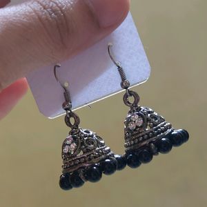 Boho Style Silver Jhumkas And Ring