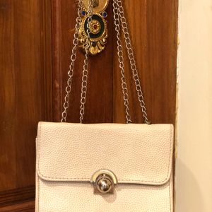 White Sling Bag With Adjustable Chain