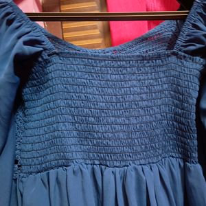 Beautiful New Front Crochet Rusted Blue Top