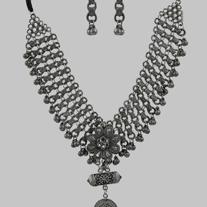 Oxidised Silver Plated Tribal Necklace & Earrings