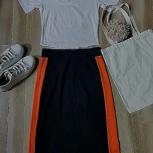 Casual Black Skirt With Orange Stripes