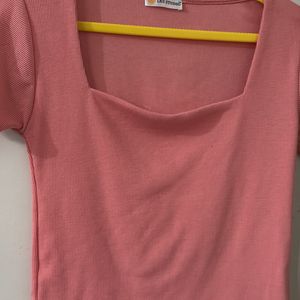 Peachy Pink Square Neck Crop Top