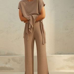 Women Beige Knitted Trousers