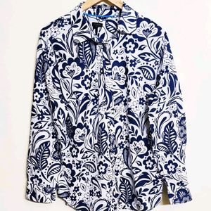 Blue Printed Cotton Shirt Size-40-42