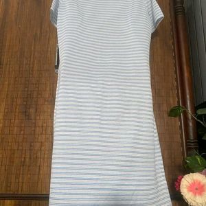 White Tunic Top With Blue Stripes