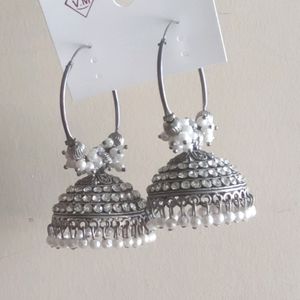 Silver jhumka /new Green Chand Bali (2 Earrings)