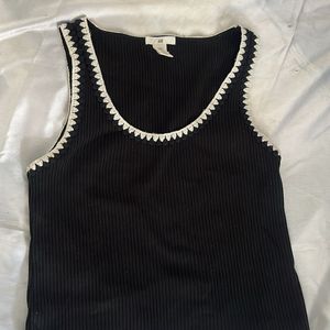 H&M embroidered neckline ribbed top