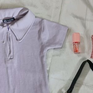 Zara Lilac Polo Crop Top