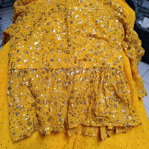 Yellow Mustard Lehnga Choli+ Golden Potli