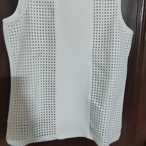 Women White Net Top