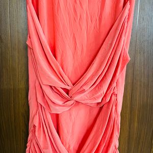 Orange Armani Xchange Paris Ruched Partywear Dress