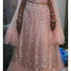 Pink Lehnga Choli With Attached Long Sleeves
