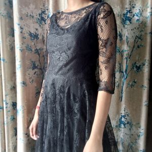 Lace/Net Black Full Length Dress