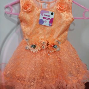 Princess Orange frock For Cuties ..2-5 Years