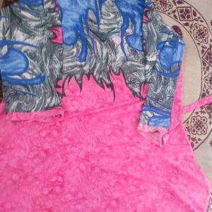 Beautiful Blue And Pink Designer Maxi Kurti