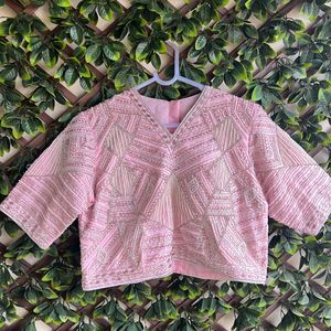 PINK COLOR PEARL AND CUTDANA EMBROIDERY BLOUSE