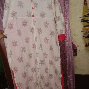 White & Pink Colour Kurti