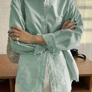 Sea Green Striped Oversized Shirt