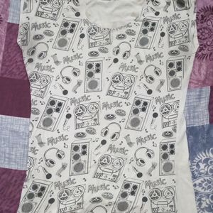 Printed Sleeveless White Tshirt