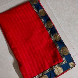 Elegant Red & Blue Border Saree