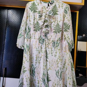 Floral Print Green Party Dress