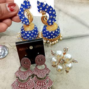 Beautiful Earrings &Ring Combo Of 3😍