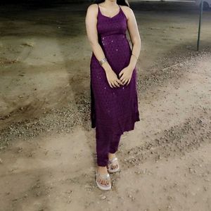 Purple Kurti Set With Backless Design