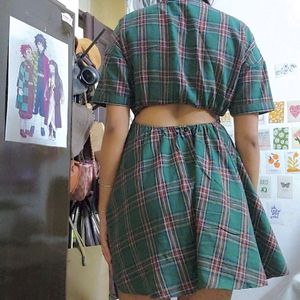 Korean Green Check Dress