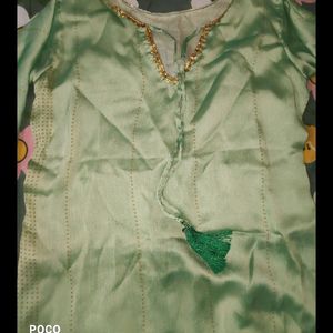 pretty pista green long kurti.