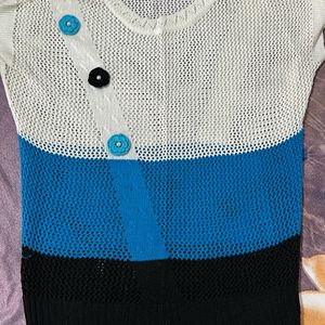 Blue White Black Cotton Weaved Top